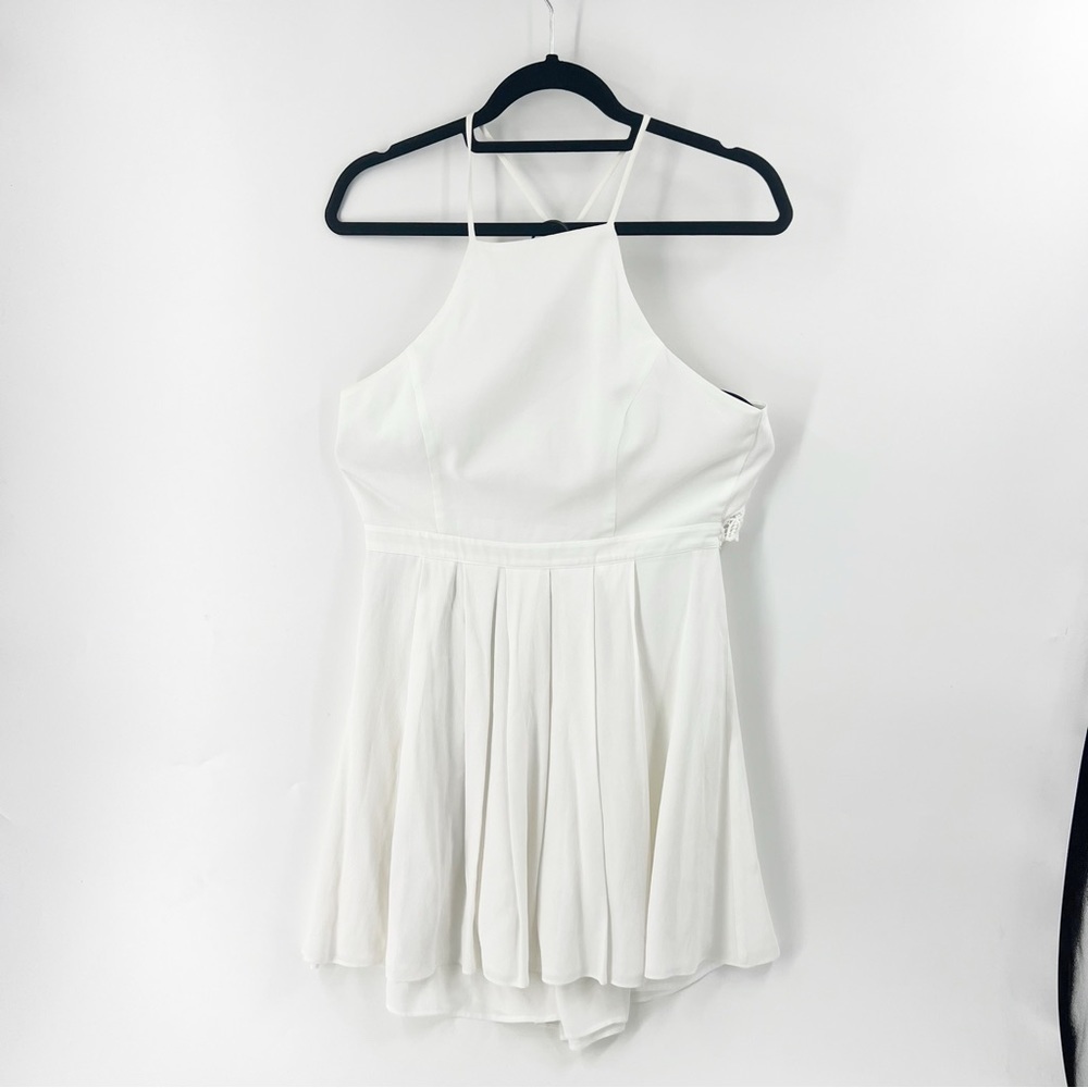 ✅LOVER & FRIENDS WHITE HALTER TIE BACK MINI DRESS SZ LARGE BRIDAL SHOWER WEDDING
